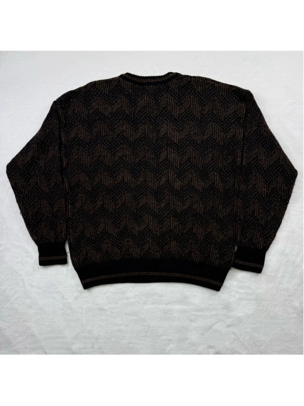 Men's Fiesole Crewneck Sweater Large Black Brown Made In Italy Alpaca Wool Blend